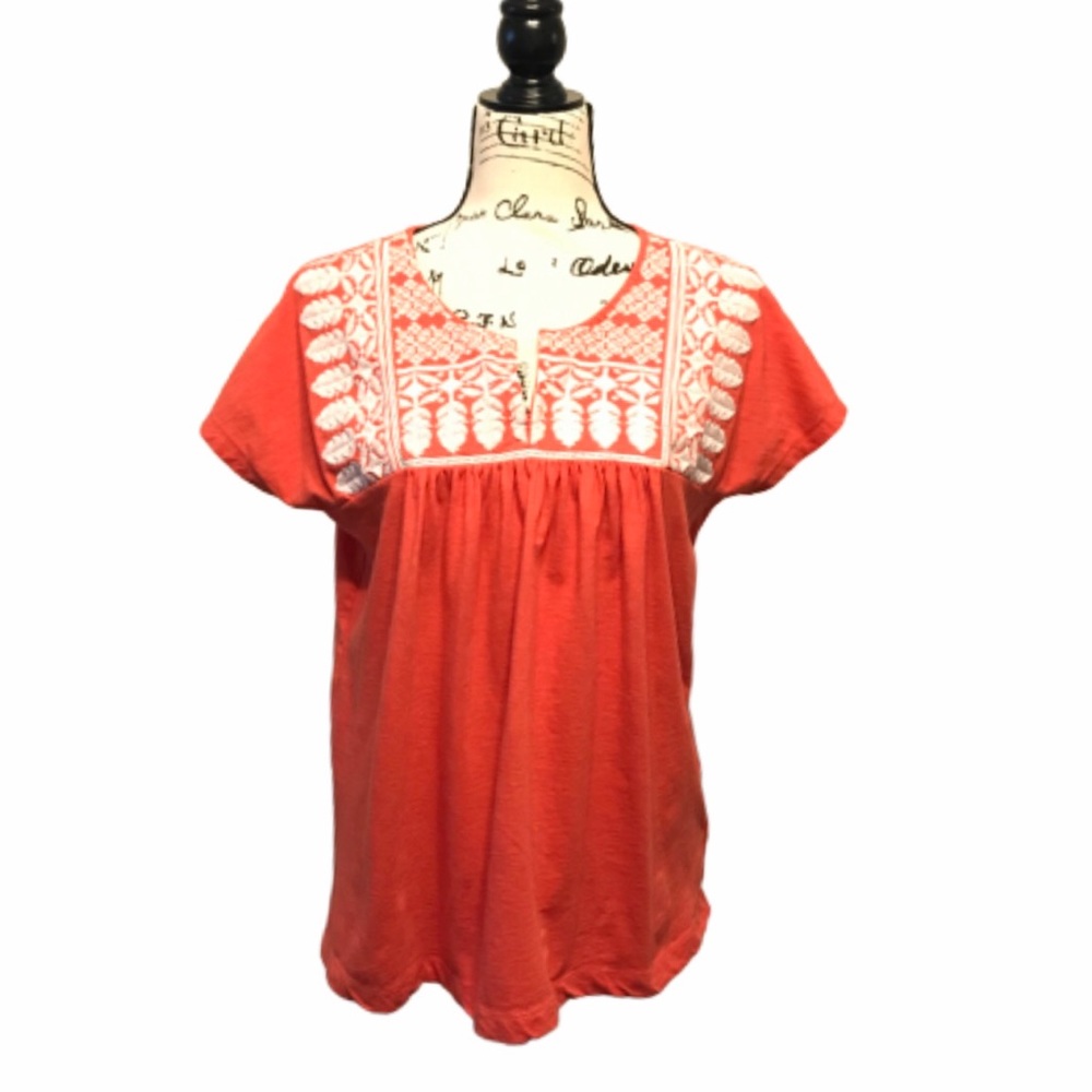 2/$10 Gap short sleeve embroidered orange top XS
